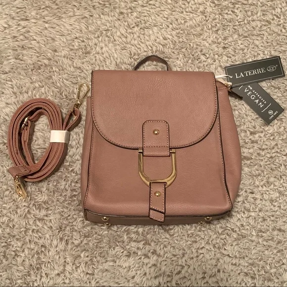 La Terre Taupe Top-Handle Backpack Purse - Taupe NEW!! La Terre Fashion Light Gray Backpack Handbag Small 11  main image 4